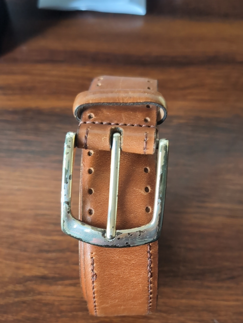 Men's Brown Leather Belt with Brass-Tone Buckle